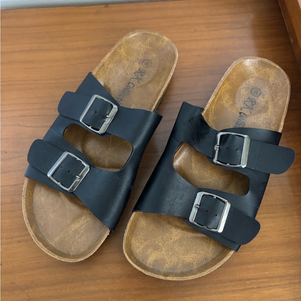 3/$20 Black Double Strap Sandals with Buckles